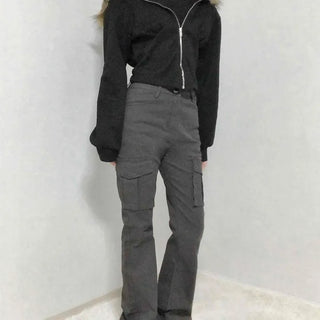 High-Waisted Minimal Slim Cargo Bootcut Pants