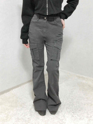 High-Waisted Minimal Slim Cargo Bootcut Pants