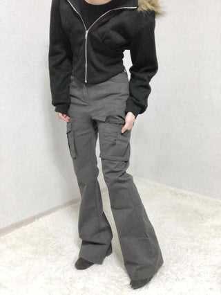 High-Waisted Minimal Slim Cargo Bootcut Pants