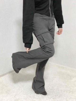 High-Waisted Minimal Slim Cargo Bootcut Pants