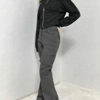 High-Waisted Minimal Slim Cargo Bootcut Pants