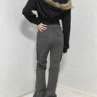 High-Waisted Minimal Slim Cargo Bootcut Pants