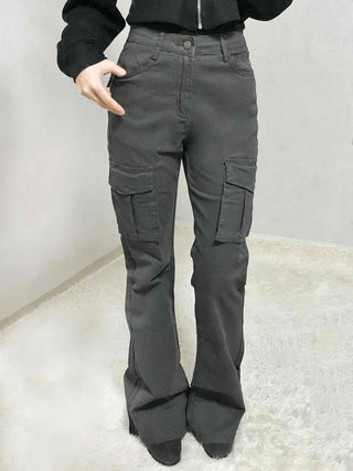 High-Waisted Minimal Slim Cargo Bootcut Pants