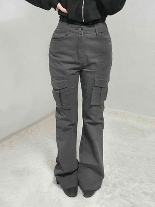 High-Waisted Minimal Slim Cargo Bootcut Pants