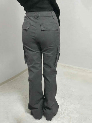 High-Waisted Minimal Slim Cargo Bootcut Pants