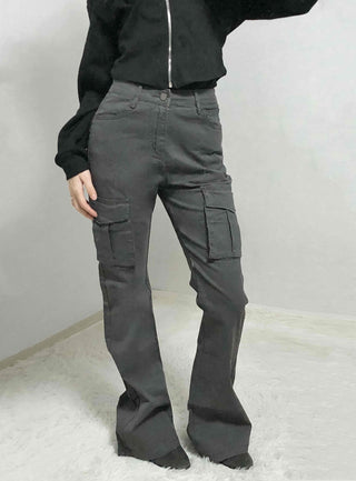 High-Waisted Minimal Slim Cargo Bootcut Pants