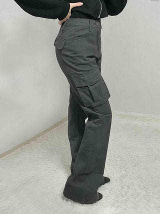 High-Waisted Minimal Slim Cargo Bootcut Pants