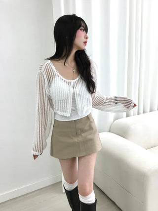 Opin Semi-Crop See-Through Mesh Bolero