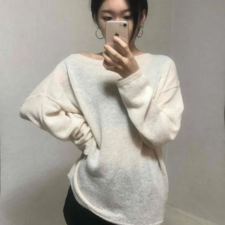 Daily Warm Tone Loose Fit Round Drop Shoulder Knit