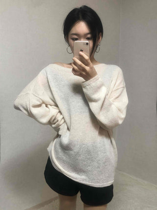 Daily Warm Tone Loose Fit Round Drop Shoulder Knit