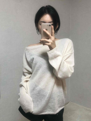 Daily Warm Tone Loose Fit Round Drop Shoulder Knit