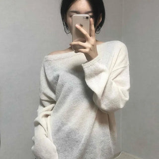 Daily Warm Tone Loose Fit Round Drop Shoulder Knit