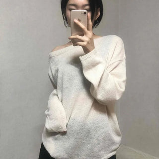 Daily Warm Tone Loose Fit Round Drop Shoulder Knit