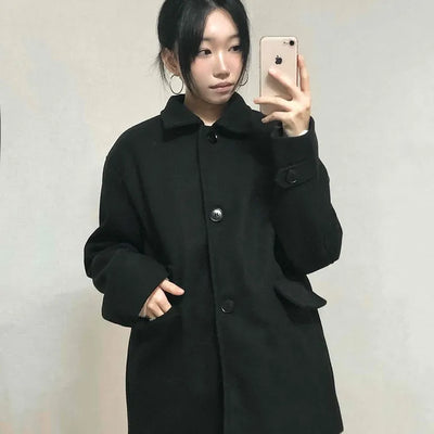 Basic Collar A-Line Boxy Fit Single Coat