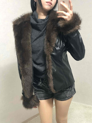 Fur-trimmed velvet short cropped jacket