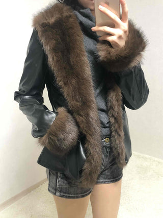 Fur-trimmed velvet short cropped jacket