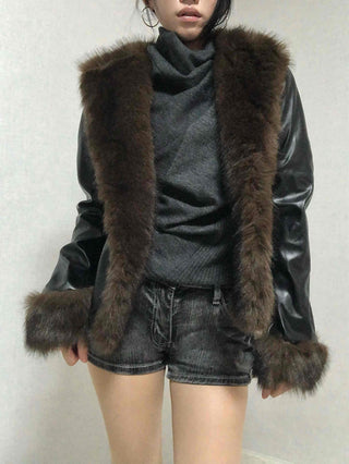 Fur-trimmed velvet short cropped jacket