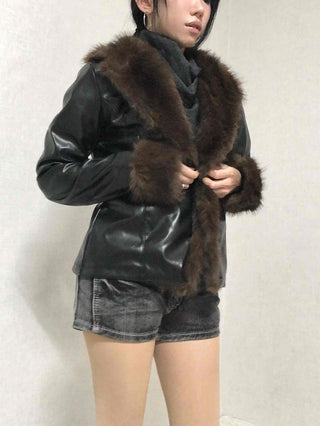 Fur-trimmed velvet short cropped jacket