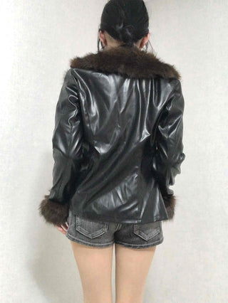 Fur-trimmed velvet short cropped jacket