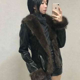 Fur-trimmed velvet short cropped jacket