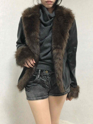 Fur-trimmed velvet short cropped jacket