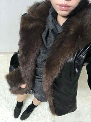 Fur-trimmed velvet short cropped jacket
