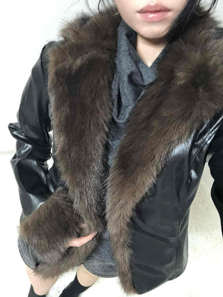 Fur-trimmed velvet short cropped jacket