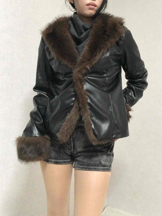 Fur-trimmed velvet short cropped jacket
