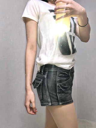 Premium Denim-on-Denim Stitch Belt Loop Micro Denim Shorts