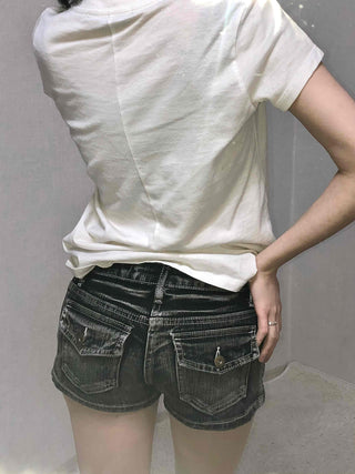 Premium Denim-on-Denim Stitch Belt Loop Micro Denim Shorts