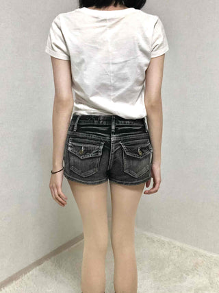 Premium Denim-on-Denim Stitch Belt Loop Micro Denim Shorts