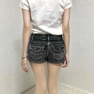 Premium Denim-on-Denim Stitch Belt Loop Micro Denim Shorts