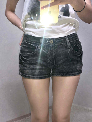 Premium Denim-on-Denim Stitch Belt Loop Micro Denim Shorts
