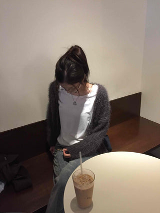 Glam Fluffy Muffler Sleeve Crop Cardigan