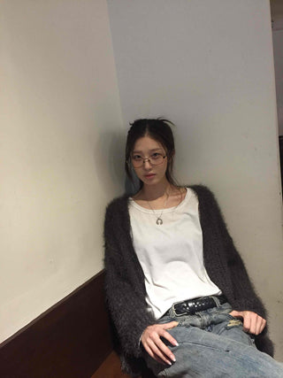 Glam Fluffy Muffler Sleeve Crop Cardigan