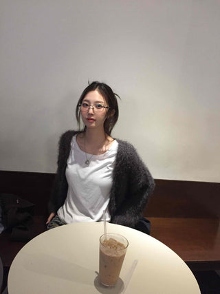 Glam Fluffy Muffler Sleeve Crop Cardigan