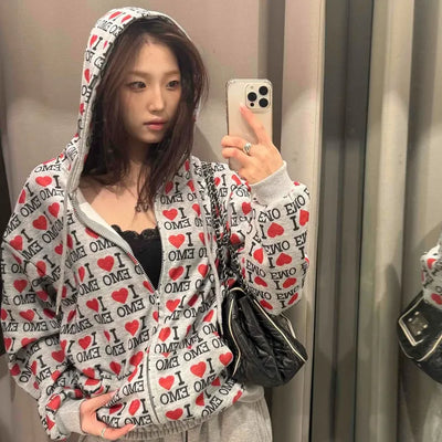 OMG Lettering All-Over Print Zip-Up Hoodie