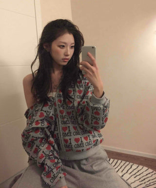 OMG Lettering All-Over Print Zip-Up Hoodie