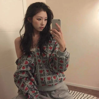 OMG Lettering All-Over Print Zip-Up Hoodie