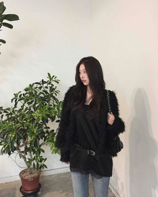Luxury Fringe Shirred Loose Fit Long Cardigan