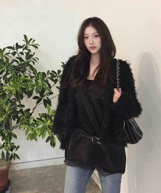 Luxury Fringe Shirred Loose Fit Long Cardigan