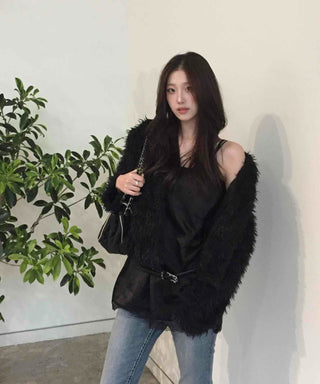 Luxury Fringe Shirred Loose Fit Long Cardigan