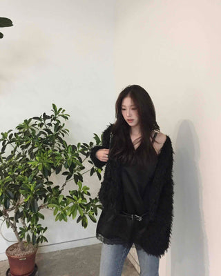 Luxury Fringe Shirred Loose Fit Long Cardigan