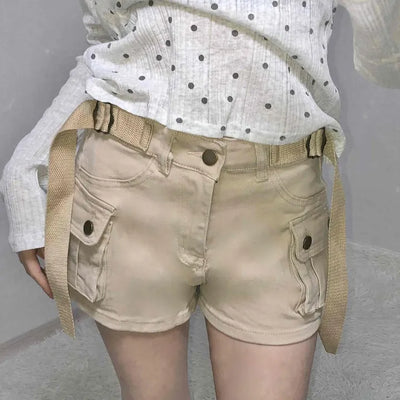 Cargo Flap Pocket Belted Roll-up Shorts