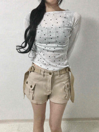 Cargo Flap Pocket Belted Roll-up Shorts