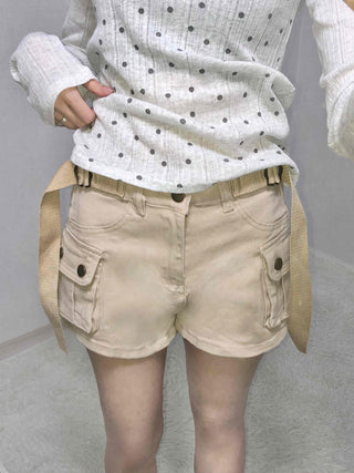 Cargo Flap Pocket Belted Roll-up Shorts