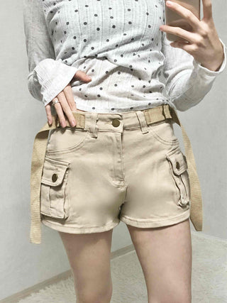 Cargo Flap Pocket Belted Roll-up Shorts