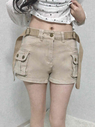 Cargo Flap Pocket Belted Roll-up Shorts