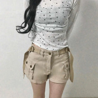 Cargo Flap Pocket Belted Roll-up Shorts