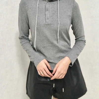 Slim Fit Button Hooded Long Sleeve T-shirt